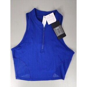 Fabletics Half  Zip Up Tank Top Blue Crop Top Athletic Large Mesh Sides